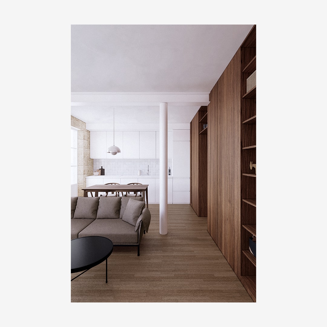 Rénovation intérieure minimaliste d’un appartement bordelais avec une cuisine blanche
