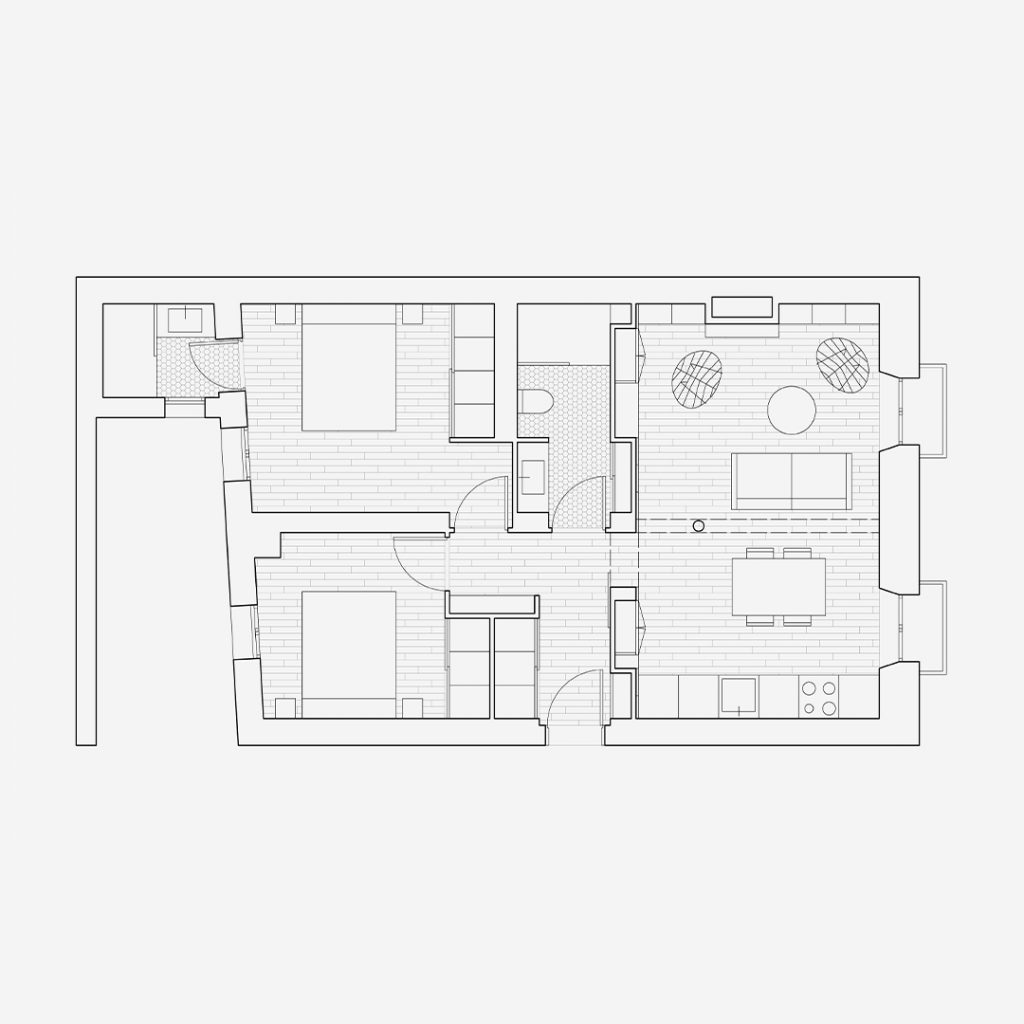 Plan de réaménagement d’un appartement ancien T3 par les architectes de Replica